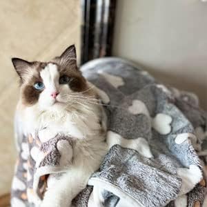 1 Pack 3 Puppy Blankets Super Soft Warm Sleep Mat Grey Cute Print Blanket Fluffy Fleece Pet Blanket Flannel Throw Dog Blankets for Small Dogs Puppy Dogs Fluffy Cats Bone-Medium(29"x20")