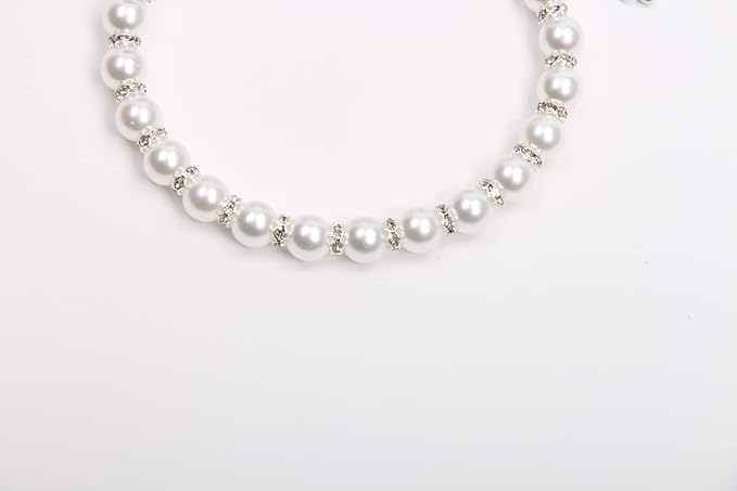 Dog Cat Pearls Necklace Collar with Bling Accessories and Ribbon Bow Pet Puppy Jewelry for Female Dogs Cats Small Medium (M