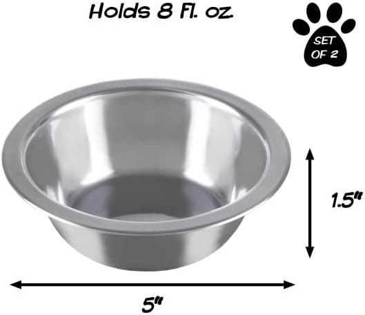 Set of 2 Stainless-Steel Dog Bowls 8oz Each