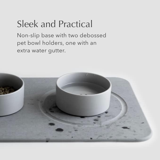 Dorai Home Dog Bowls + Stone Base Set – Modern and Stylish Pet Feeding Station – Non-Slip 2 Bowls