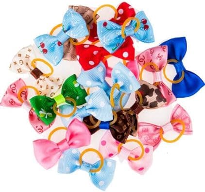 20Pcs/Set Colorful Assorted Pet Cat Dog Hair Bows with Rubber Bands Grooming Accessories Small Animals Habitat Decor Durability and Convenience, Apparel and Accessories