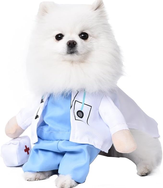 Pet Dog Cat Halloween Costume Doctor Costume Dog Jeans Clothes Cat Funny Apperal Outfit Uniform (L