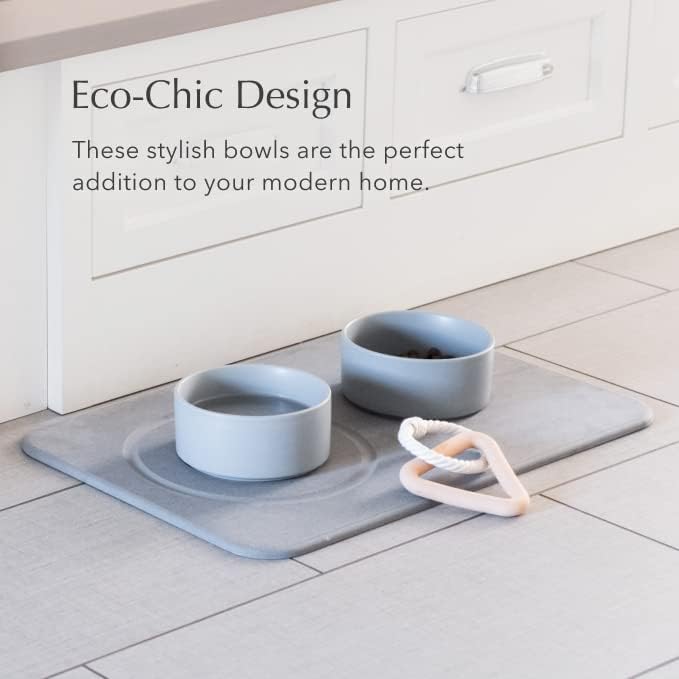 Dorai Home Dog Bowls + Stone Base Set – Modern and Stylish Pet Feeding Station – Non-Slip 2 Bowls