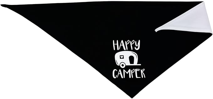 Happy Camper Summer Dog Bandana,Adorable puppy accessory for The avid camper ,Pet Neckerchief for Pets Daily Wear Photo Prop Party Supplies,Funny Cute Dog Bandana (Black)