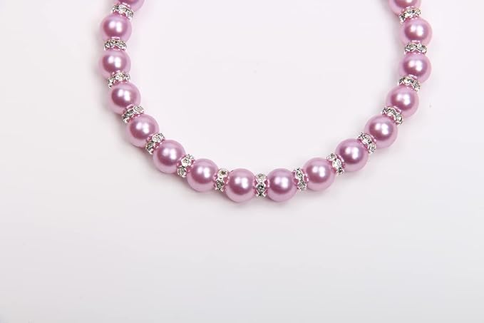 Dog Cat Pearls Necklace Collar with Bling Accessories and Ribbon Bow Pet Puppy Jewelry for Female Dogs Cats Small Medium (XL