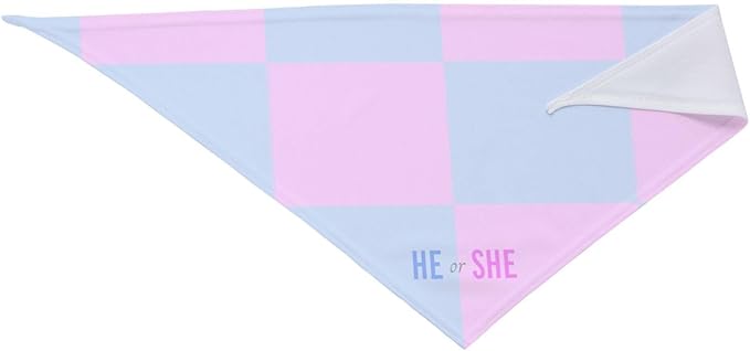 He Or She What Will It Be? Gender Reveal/Baby Announcement Dog Bandana,Pet Neckerchief for Pets Daily Wear Photo Prop Party Supplies (Pink Blue Grid)
