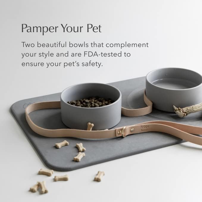 Dorai Home Dog Bowls + Stone Base Set – Modern and Stylish Pet Feeding Station – Non-Slip 2 Bowls