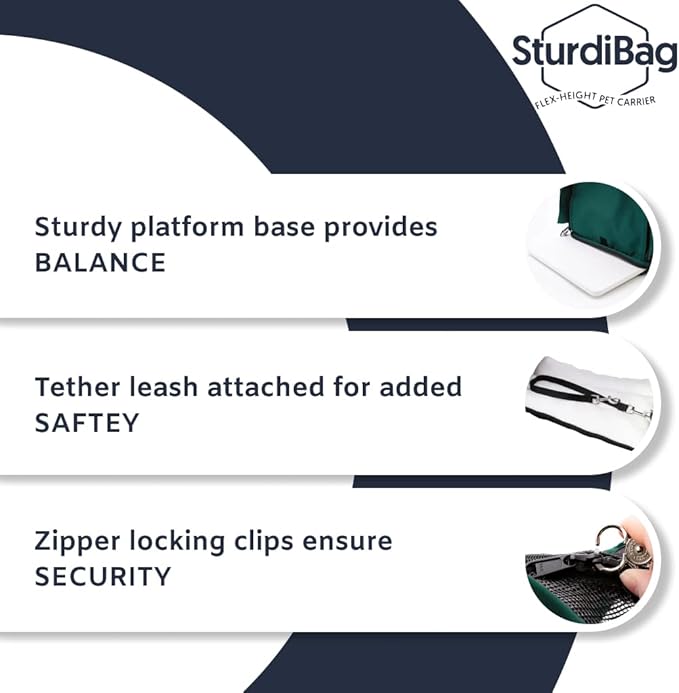 SturdiBag XX-Large Pet Travel Carrier: Flexible Height for Cat and Dog Soft Sided with Safety Clips and Seatbelt Straps 23" x 15" x 15" (PN: SB4-PRO-BL)