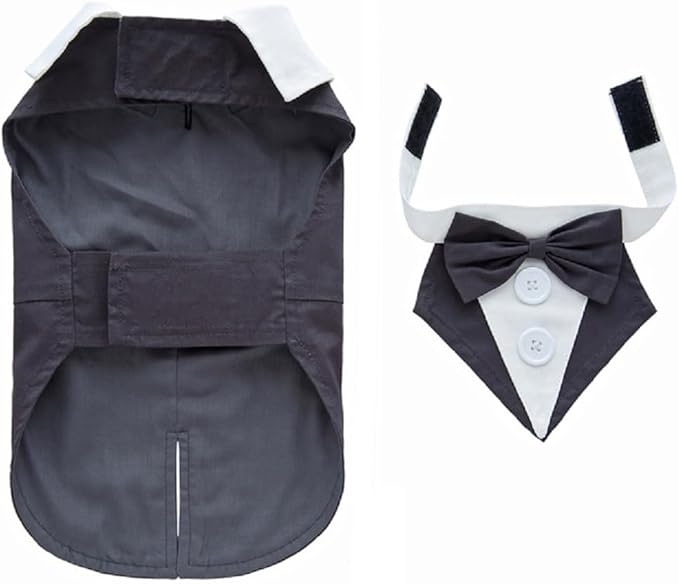 Puppy Tuxedo with Detachable Bowtie Prom Wedding Formal Wear Prince Costume for Small Dog (Large
