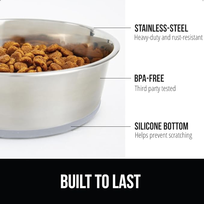 Gorilla Grip Stainless Steel Metal Dog Bowl Set of 2 6 Cups (48 fl