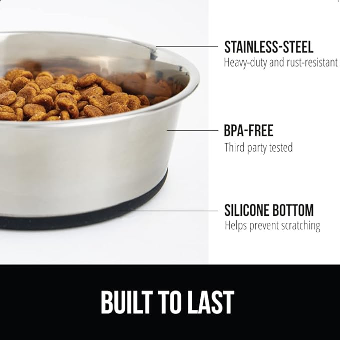 Gorilla Grip Stainless Steel Metal Dog Bowl Set of 2 2 Cups (16 fl