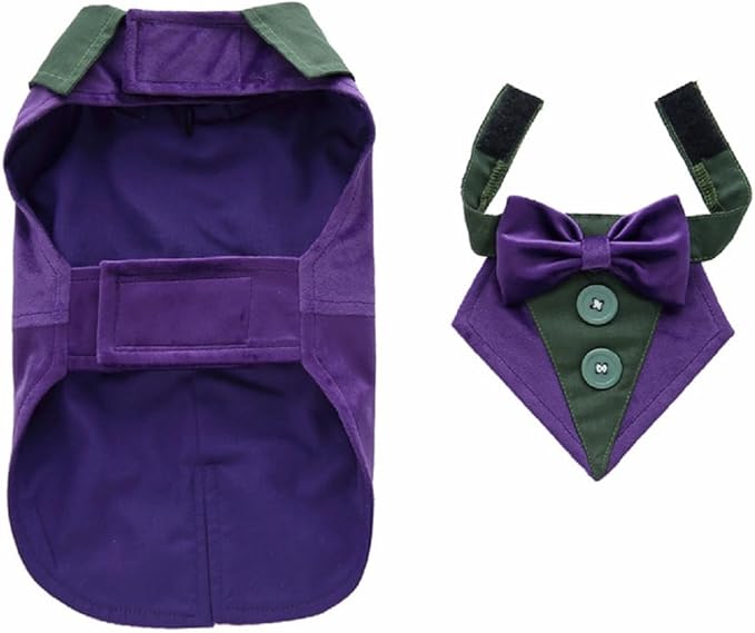Puppy Velvet Tuxedo with Detachable Bowtie Prom Wedding Formal Wear Prince Costume for Small Dog (Large