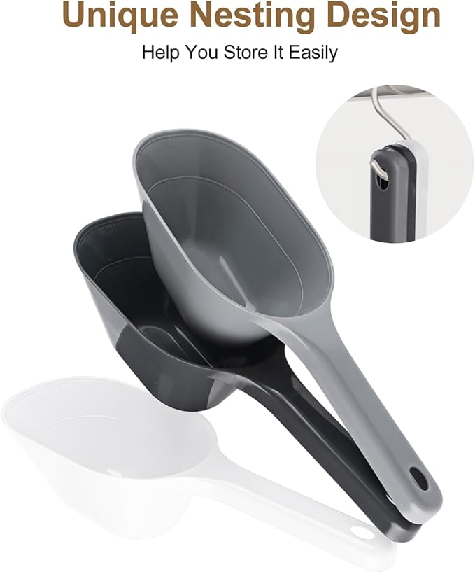 ANVS 3 PACK Dog Food Scoop 1 Cup Capacity 1/2 Cup 1 Cup