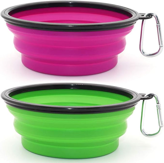 Dog Bowl Pet Collapsible Bowls 2 Pack 2 Carabiners