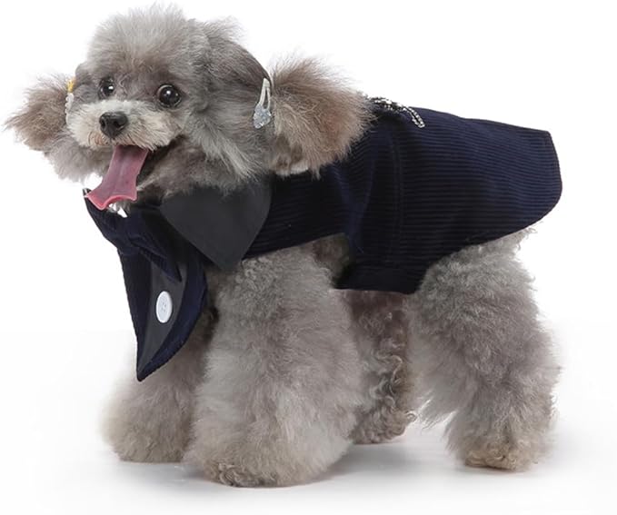 Puppy Velvet Tuxedo with Detachable Bowtie Prom Wedding Formal Wear Prince Costume for Small Dog (X-Large
