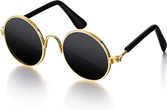 Dog Sunglasses Retro Pet Glasses Doll Glasses Classic Round Dog Glasses Metal Cat Puppy Eye Wear Hippie Costumes for Cats and Dogs