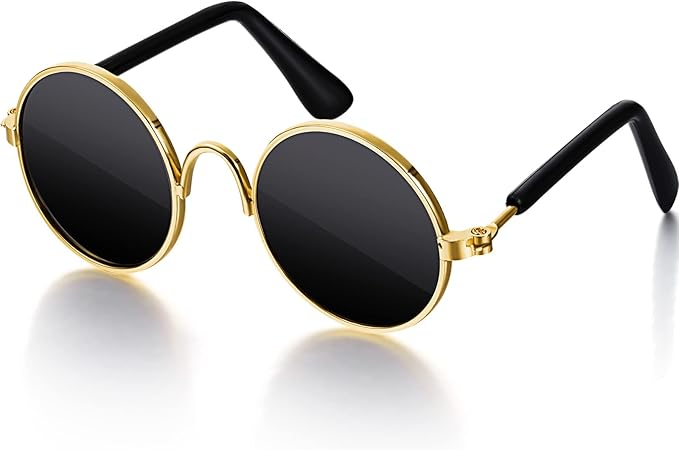 Dog Sunglasses Retro Pet Glasses Doll Glasses Classic Round Dog Glasses Metal Cat Puppy Eye Wear Hippie Costumes for Cats and Dogs