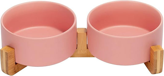 SPUNKYJUNKY Ceramic Dog and Cat Bowl with Wood 28.7 OZ