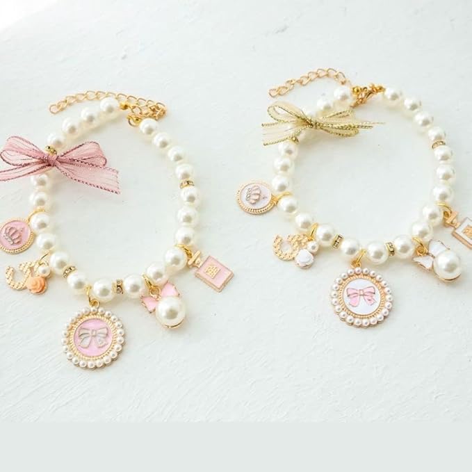 1Pc Pink Medium Dog Pearl Collars Pet Pearl Dog Princess Bow Necklace Cute Collar Puppy Accessories Cat Jewelry Pearl Neck Strap for Dog Cat (M) Collars