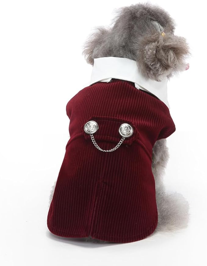 Puppy Velvet Tuxedo with Detachable Bowtie Prom Wedding Formal Wear Prince Costume for Small Dog (Medium