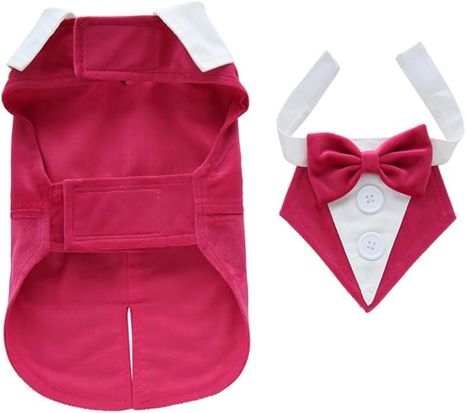 Puppy Velvet Tuxedo with Detachable Bowtie Prom Wedding Formal Wear Prince Costume for Small Dog (Medium