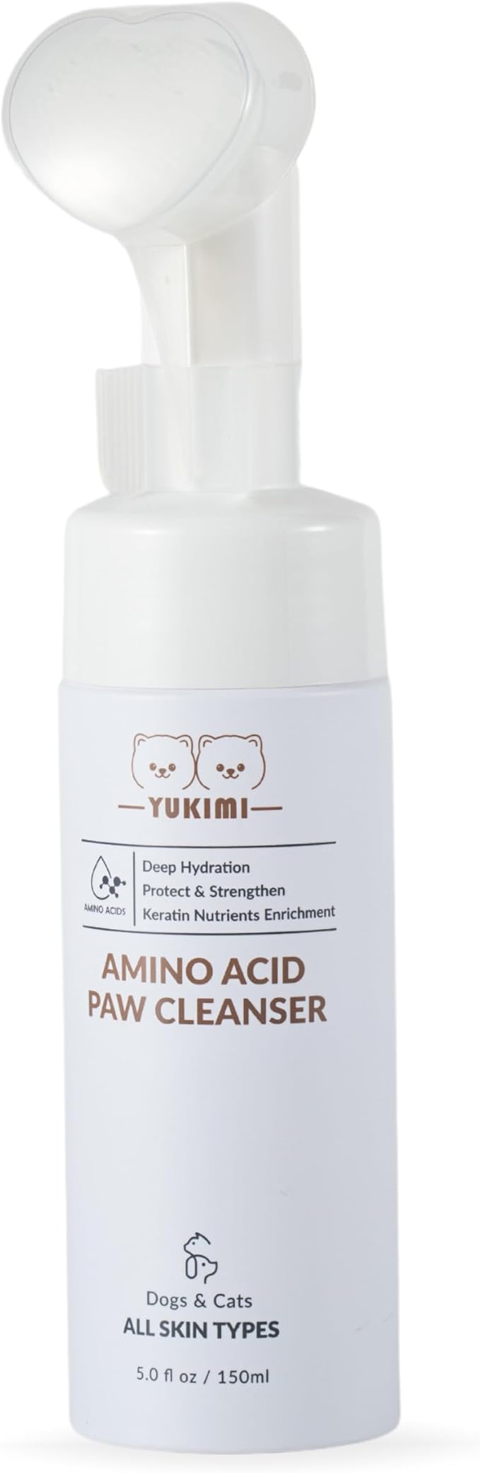 YUKIMI Premium Amino Acid Paw Cleanser with Silicone Bristle Brush for Dogs & Cats 5.0 Fl