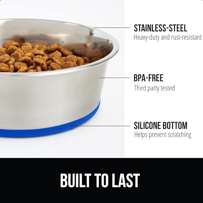 Gorilla Grip Stainless Steel Metal Dog Bowl Set of 2 3 Cups (24 fl