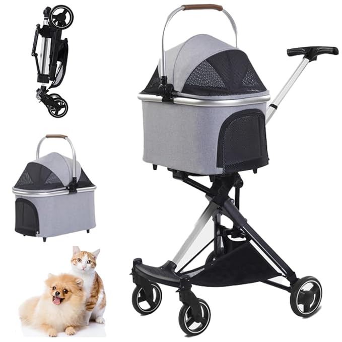 3 in 1 Pet Stroller Cats Dogs Folding Cat Stroller Detachable Carrier 33lb Max 4 Wheels
