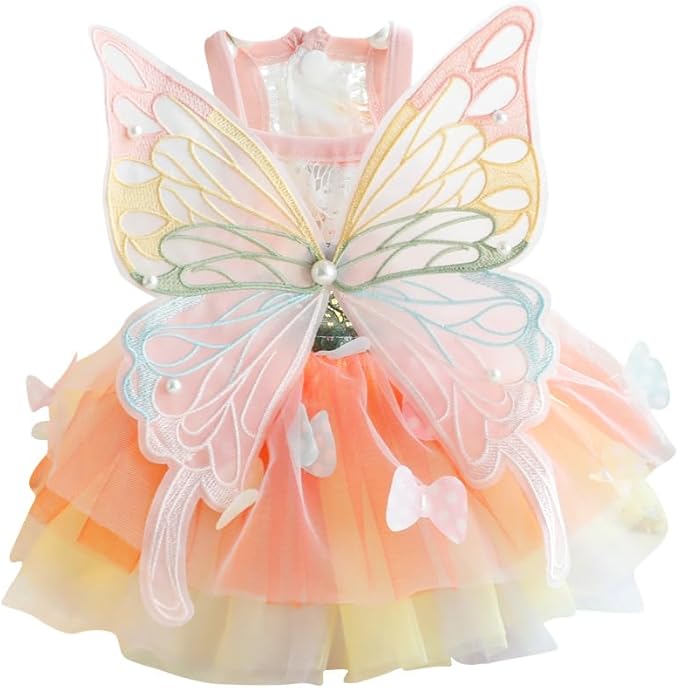Dog Princess Dresses for Small Dogs Lolita Clothes Butterfly Costume Pet Girl Cute Coat Outfits Summer Costumes Puppy Handmade Skirt Cat Spring (S