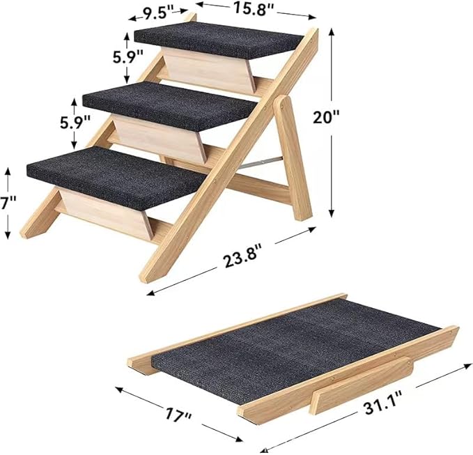 YIINNIIY Foldable Dog Stairs for High Beds Dog 110LBS (Grey 3 Steps)