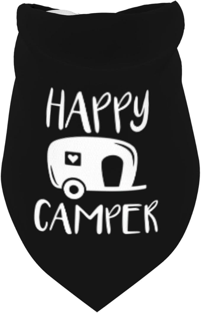 Happy Camper Summer Dog Bandana,Adorable puppy accessory for The avid camper ,Pet Neckerchief for Pets Daily Wear Photo Prop Party Supplies,Funny Cute Dog Bandana (Black)