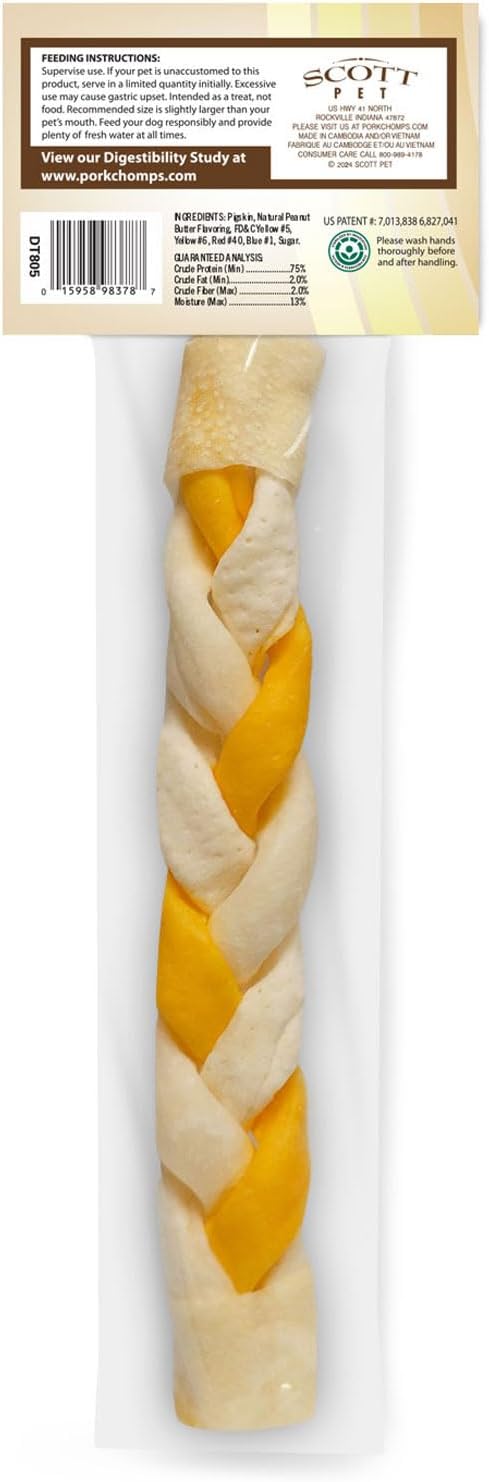 Pork Chomps Roasted Pork Skin Dog Chew 8-inch Braid, 1 Count