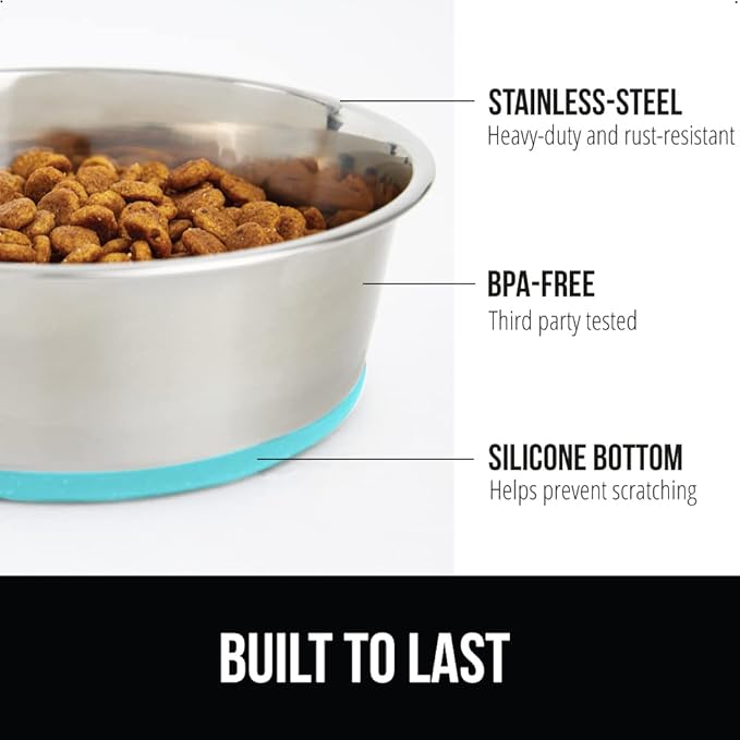 Gorilla Grip Stainless Steel Metal Dog Bowl Set of 2 4 Cups (32 fl