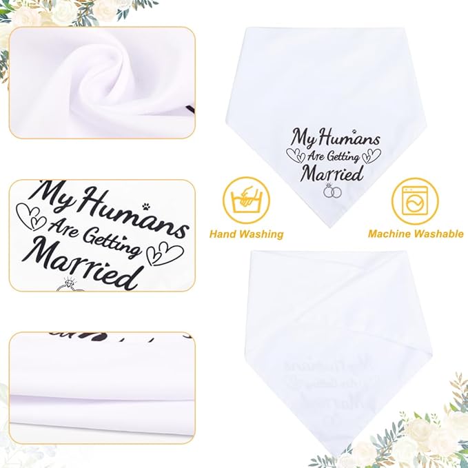 SZEE Wedding Dog Bandanas, My Humans are Getting Married Dog Bandanas for Dogs, Dog Engagement Wedding Party, Pet Wedding Photo Prop Bandana for Engagement, Gifts for Couples (White & Black, Large)