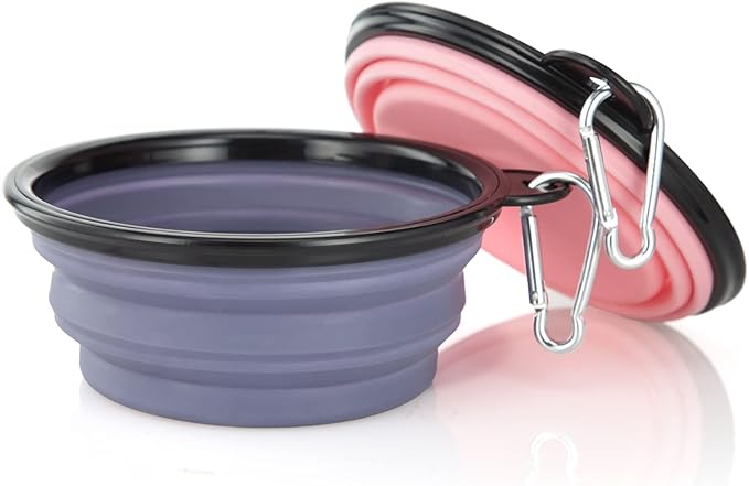 Dog Bowl Pet Collapsible Bowls 2 Pack 2 Carabiners
