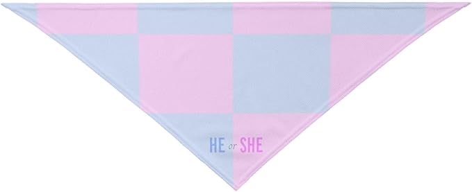 He Or She What Will It Be? Gender Reveal/Baby Announcement Dog Bandana,Pet Neckerchief for Pets Daily Wear Photo Prop Party Supplies (Pink Blue Grid)