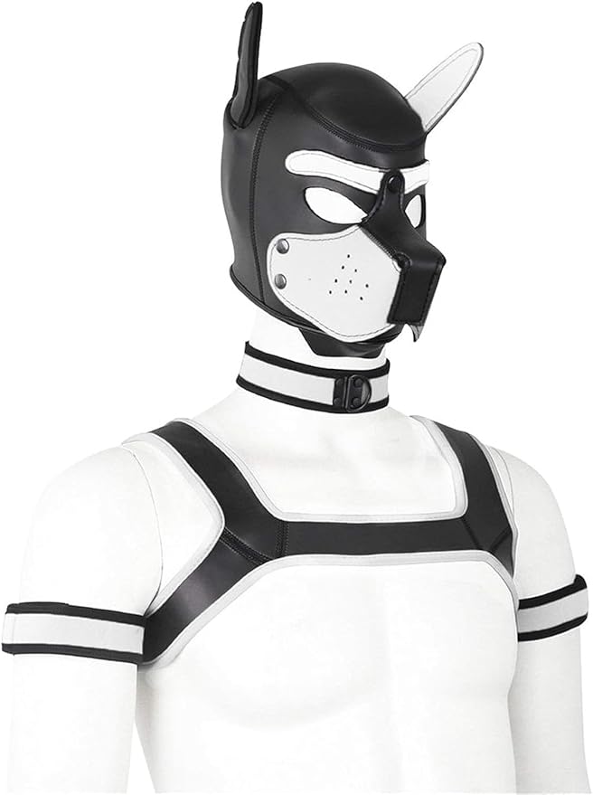 4 Sets Neoprene Puppy Hood Animal Head Mask Novelty Costume Dog (Hood Mask + Collar + Armband + Harness) (Large