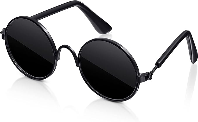 Dog Sunglasses Retro Pet Glasses Doll Glasses Classic Round Dog Glasses Metal Cat Puppy Eye Wear Hippie Costumes for Cats and Dogs