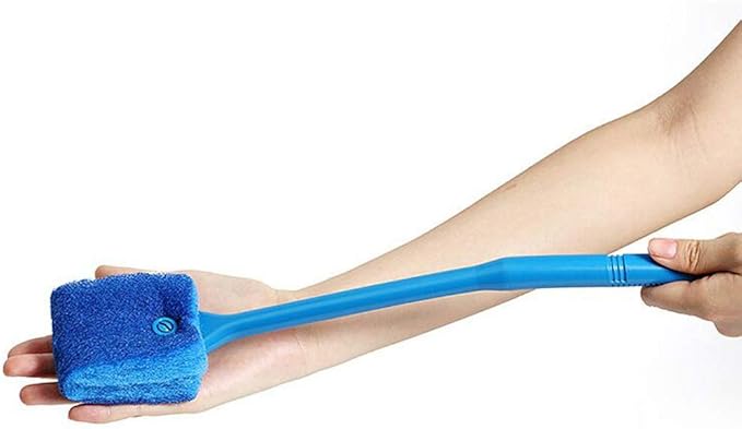 2 Pieces Aquarium Cleaning Brush Fish Tank Cleaning Brush Double-Sided Sponge Brush Long Handle Fish Tank Scrubber for Aquariums and Home(Blue
