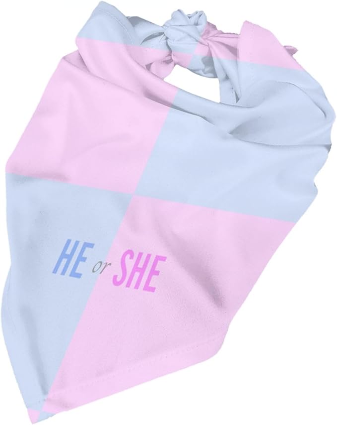 He Or She What Will It Be? Gender Reveal/Baby Announcement Dog Bandana,Pet Neckerchief for Pets Daily Wear Photo Prop Party Supplies (Pink Blue Grid)