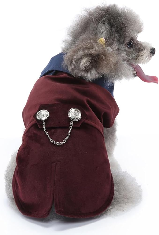 Puppy Velvet Tuxedo with Detachable Bowtie Prom Wedding Formal Wear Prince Costume for Small Dog (Large