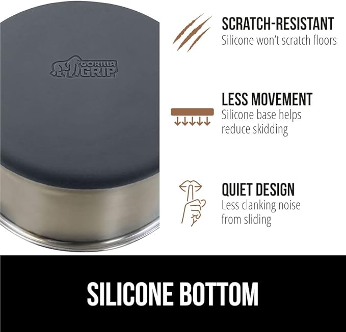 Gorilla Grip Stainless Steel Metal Dog Bowl Set of 2 4 Cups (32 fl