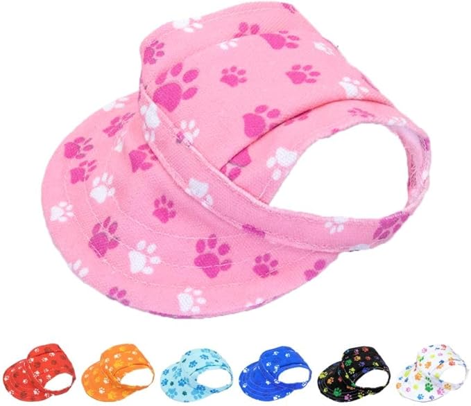 PET SHOW Dog Baseball Cap Dog Paw Print Peaked Cap Pet Sun Hats with Ear Holes Sport Hat for Small Medium Doggies Adjustable Drawstring Puppies Cats Visor Hat Girls Boys Pink/XXS