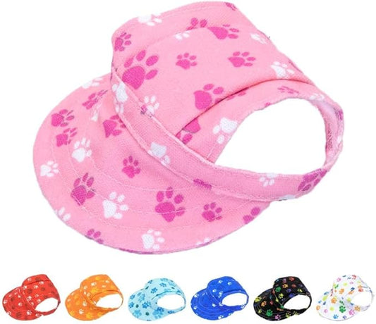 PET SHOW Dog Baseball Cap Dog Paw Print Peaked Cap Pet Sun Hats with Ear Holes Sport Hat for Small Medium Doggies Adjustable Drawstring Puppies Cats Visor Hat Girls Boys Pink/XXS