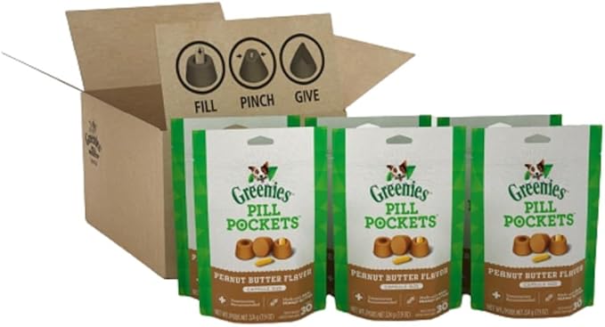 Greenies Pill Pockets for Dogs Capsule Size Natural Soft Dog Treats with Real Peanut Butter (6) 7.9 (180 Treats)