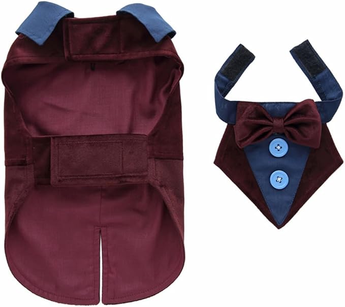 Puppy Velvet Tuxedo with Detachable Bowtie Prom Wedding Formal Wear Prince Costume for Small Dog (X-Small