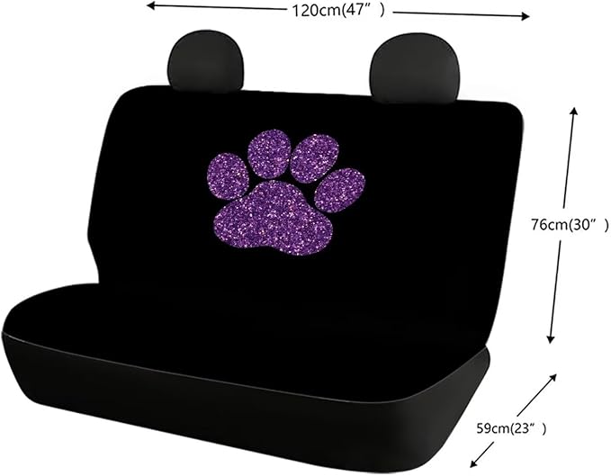 Purple Dog Paw Car Seat Covers for Rear Bench Seats Protects Against Dirt Pet Fur Dog Hair