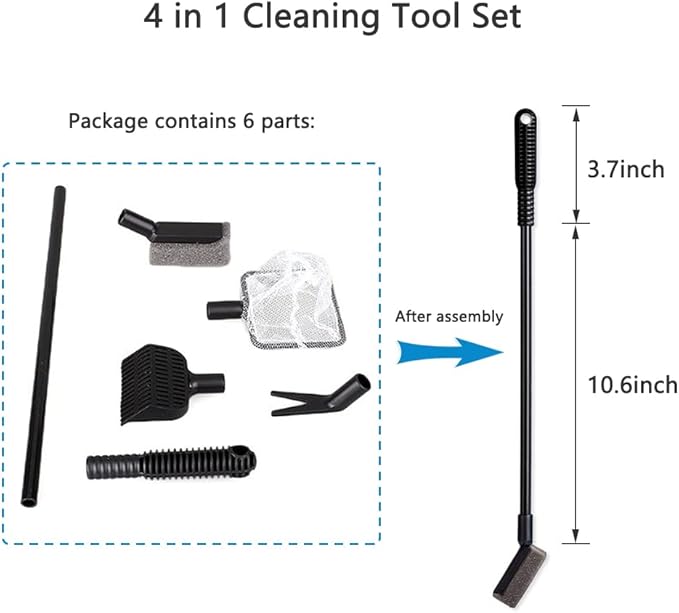 Aquarium Fish Tank Cleaning Tool Set 4-in-1 Multi-Function