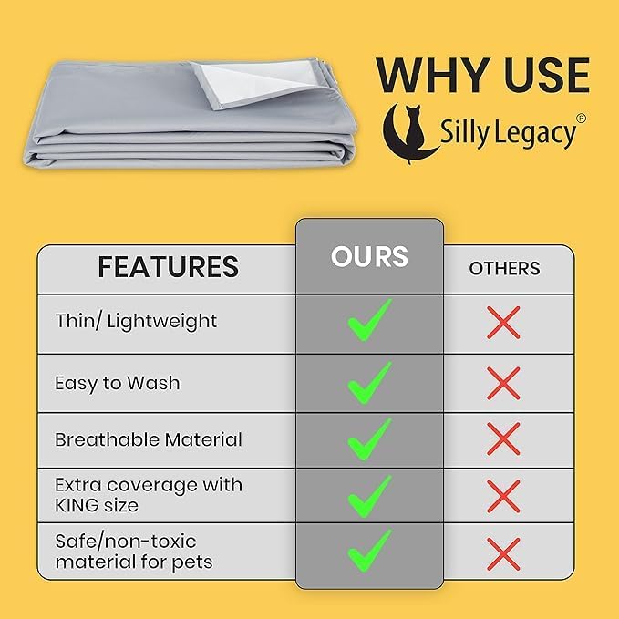 SILLY LEGACY Thin Reversible Waterproof Protective Cover or Liner for Bed or Couch 82 x 82, Gray)