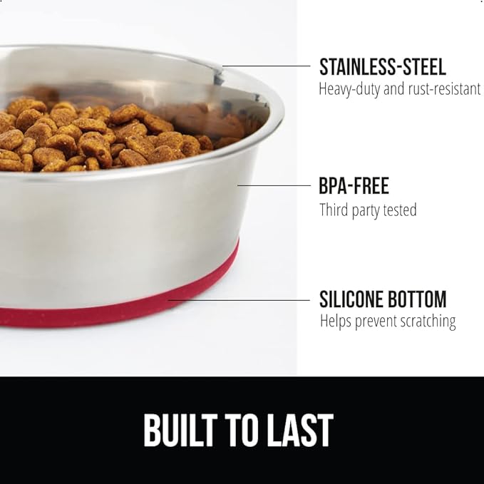 Gorilla Grip Stainless Steel Metal Dog Bowl Set of 2 4 Cups (32 fl